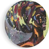 Artaza Forex Muurcirkel Getekende Afrikaanse Vrouw - Abstract - 50x50 cm - Klein - Wandcirkel - Rond Schilderij - Muurdecoratie Cirkel