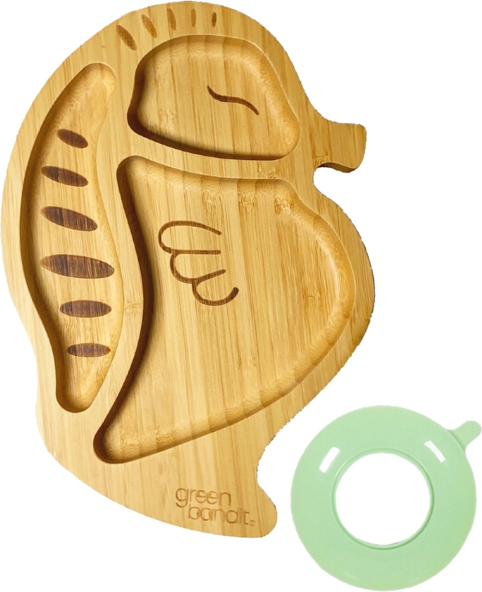 green bandit® - Zeepaardje - Bamboe Bord voor Baby & Peuter - Siliconen Zuignap - 300 ml (Groen)