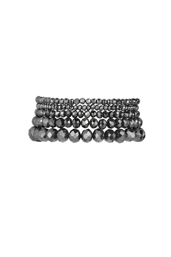 Armband - Set van 5 kristal armbanden - Grijs/donkergrijs