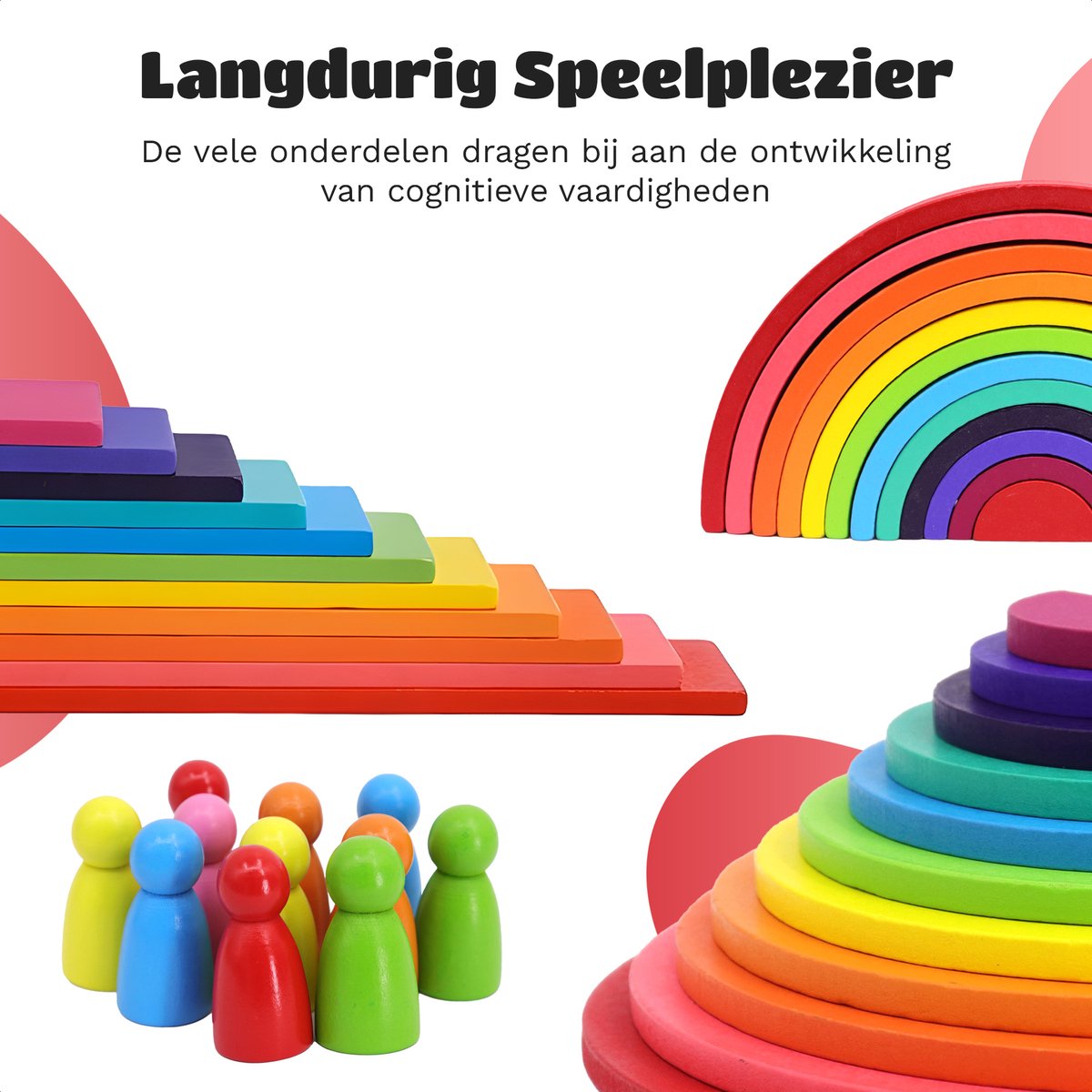 EverGoods Regenboog Speelgoed - Montessori Speelgoed- Educatief Speelgoed - Sensorisch Speelgoed - Houten Blokken - Incl. Opbzergzakje — afbeelding 7