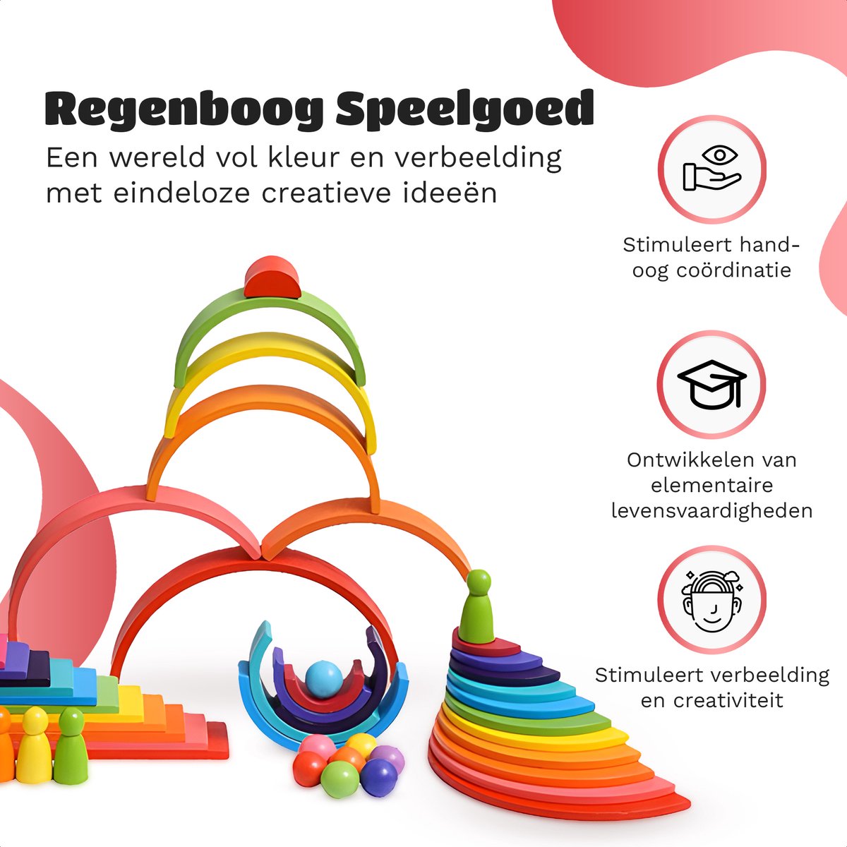 EverGoods Regenboog Speelgoed - Montessori Speelgoed- Educatief Speelgoed - Sensorisch Speelgoed - Houten Blokken - Incl. Opbzergzakje — afbeelding 6