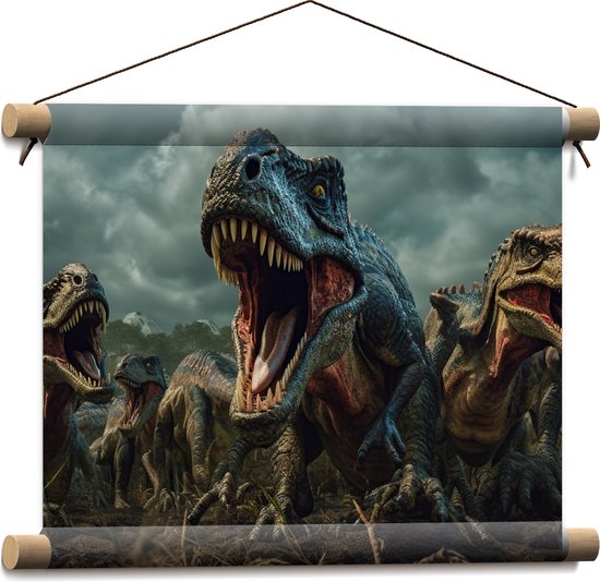 Textielposter - Dinosaurussen - Gevaarlijk - Tanden - Groep - 40x30 cm Foto op Textiel