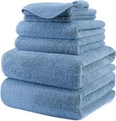 Handdoekenset - sneldrogend en pluisvrij microvezel - 6 stuks (blauw)