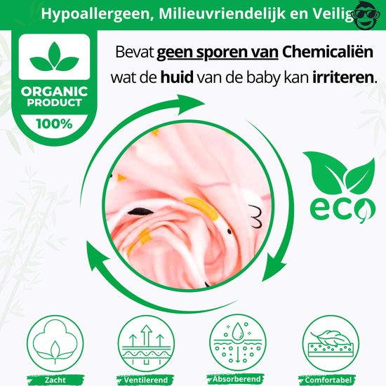 BoefieBoef XL Hydrofiele Doek 120x110cm - Zachte Bamboe Swaddle, Inbakerdoek, Mousseline Doek voor Baby's en Newborns 0 tot 12 maanden - Roze Gans - Dubbellaags, Ademend en Absorberend - Kerst en KraamCadeau - - Duurzaam - Babydeken - Wit Eend Vogel van BoefieBoef — afbeelding 2