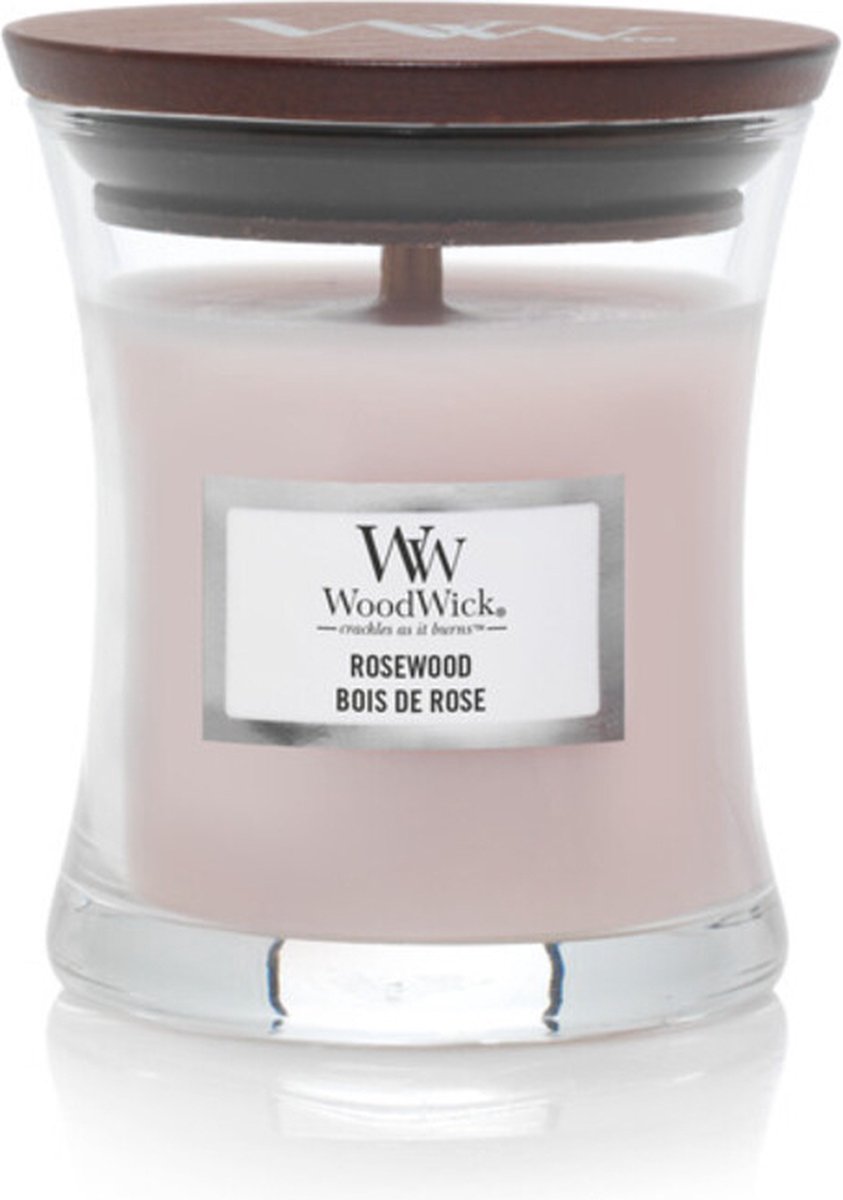 WoodWick Geurkaars Mini Candle - Rosewood - 20 branduren - 85gr - 8 cm / ø 7 cm roze