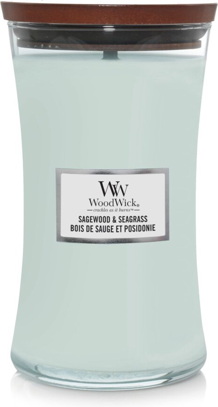 WoodWick Bougie parfumée Large Sagewood & Seagrass - 18 cm / ø 10 cm