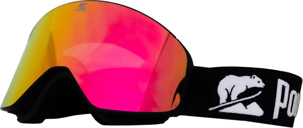 Luxe Magnetische Snowboardbril / Skibril Roze Lens Zwart Frame + Beschermcase & Microfiber hoes - PolarShred - Anti fog - Cat.3 - 100% UV Bescherming - VLT 16%