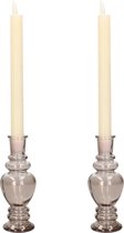 Kaarsen kandelaar Venice - 2x - gekleurd glas - helder grijs smoke - D5,7 x H15 cm