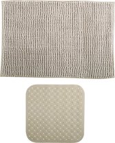 MSV Douche anti-slip mat en droogloop mat - Sevilla badkamer set - rubber/microvezel - beige