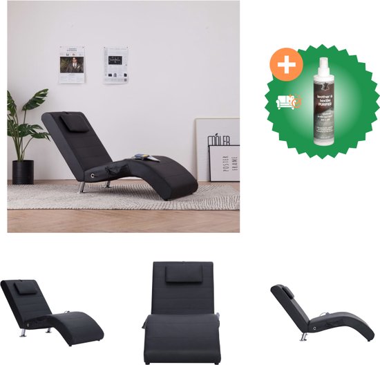 vidaXL Massage chaise longue met kussen kunstleer zwart - Chaise longue - Inclusief Reiniger