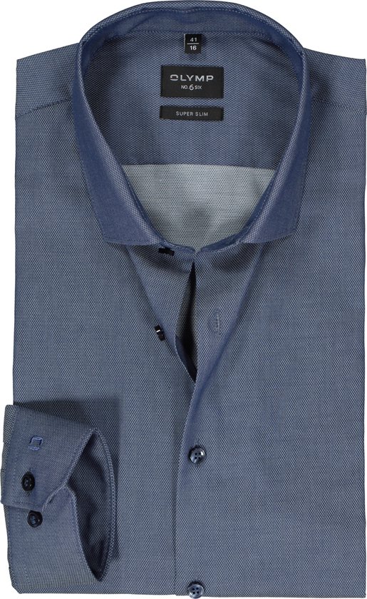 OLYMP No. 6 Six super slim fit overhemd - structuur - marine blauw - Strijkvriendelijk - Boordmaat: 40