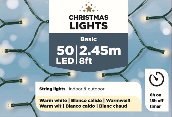 Lumineo - Kerstverlichting - op batterij - warm wit - buiten - 50 lampjes - boomverlichting