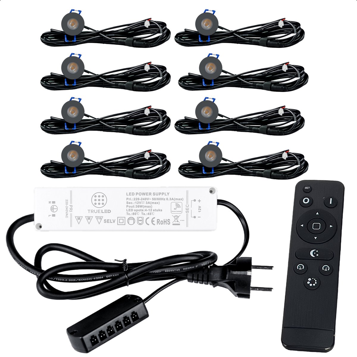 TrueLED Compact Gray - Inbouw LED Spot Dimbaar voor Overkapping - IP65 Verlichting voor Veranda - Complete set van 8 LED Spots