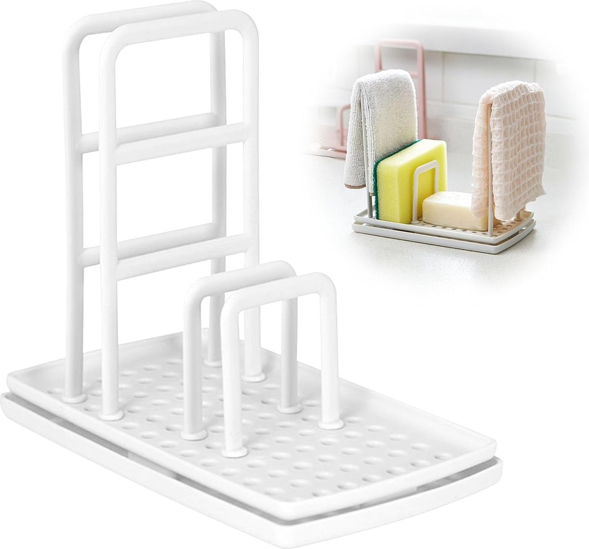 Gootsteenorganizer, Keukenorganizer, Houder voor keukengerei, Caddydoekhouder, Afwasspons, Opbergvet, Zeepkist, Vaatdoek, Organizerframe, Kledinghanger, Afvoerrek