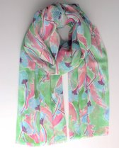 Lareana scarf- Accessories Junkie Amsterdam- Dames- Lange sjaal- Katoen- Cosy chic- Cadeau- Bloem- Groen roze