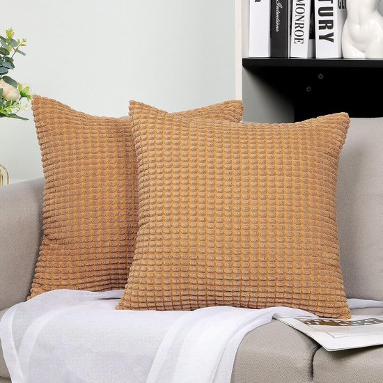 Kussensloop 60 x 60 cm, velours côtelé uni, lot de 2, taies d'oreiller pour coussins décoratifs, coussins de canapé, dans de nombreuses couleurs