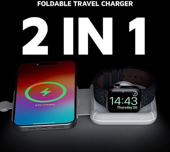 Chargeur sans fil pliable Xtorm 15 W - 2 en 1 - Convient pour iPhone, Airpods et Apple Watch - Design élégant - Grijs