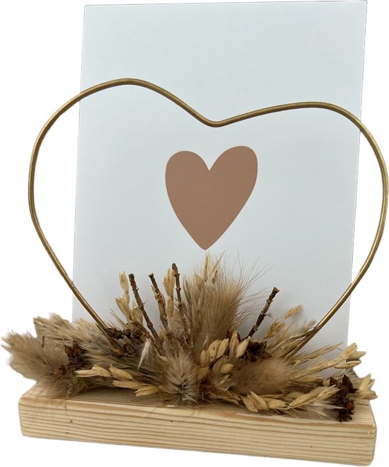 Flowerhoop hart met kaart - naturel - moederdag - pasen - afscheid en verlies - woonaccessoire - rouwverwerking - sterkte - zomaar - cadeautje