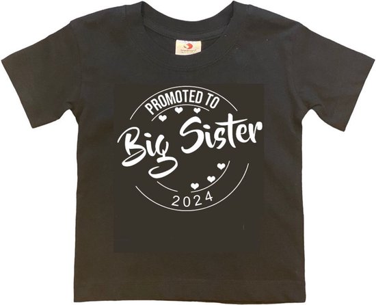 Shirt Aankondiging zwangerschap Promoted to Big Sister 2024 | korte mouw | Zwart/wit | maat 98/104 zwangerschap aankondiging bekendmaking Baby big sis sister Grote Zus