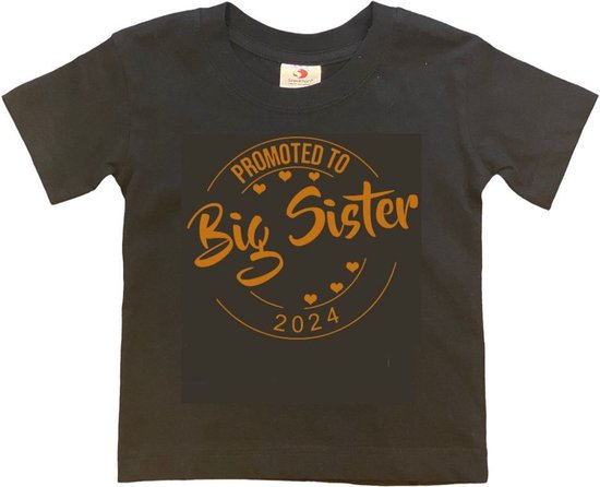 Shirt Aankondiging zwangerschap Promoted to Big Sister 2024 | korte mouw | Zwart/lila | maat 122/128 zwangerschap aankondiging bekendmaking Baby big sis sister