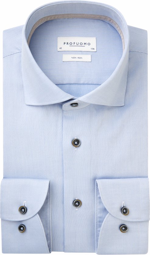 Profuomo slim fit heren overhemd - dobby - blauw - Strijkvriendelijk - Boordmaat: 39