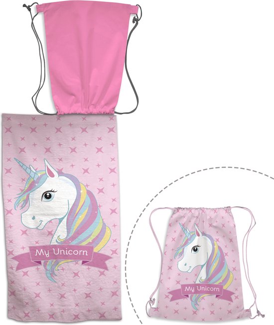 Unicorn 2-in-1 Strandlaken + Gymbag - 70 x 140 cm + 43 x 32 cm - Polyester