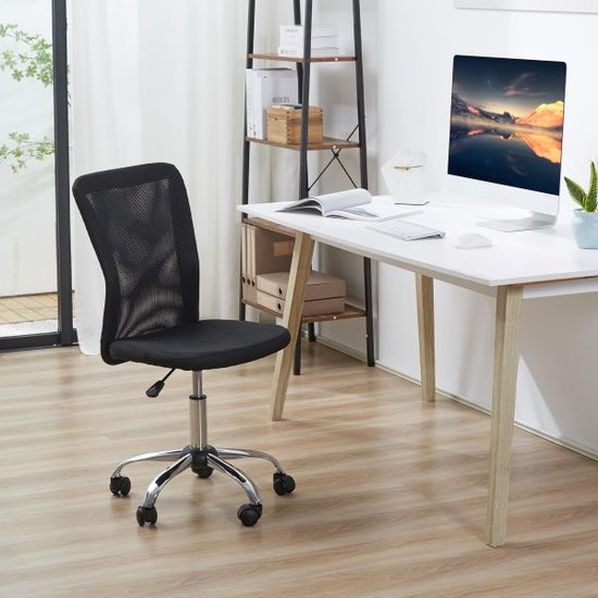Comfortabele Ergonomische Bureaustoel, Verstelbare Schrijfstoel, 360° met Ademende Rugleuning, Belastbaar tot 100 kg, Zwart