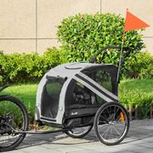 Hondenfietskar & hondenbuggy 2-in-1, fietskar met reflectoren voor middelgrote honden tot 20 kg, Oxford-stof, grijs