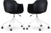 Nolon Nout-Puk Bureaustoelen Set van 2 Zwart - met Armleuning - Kunststof Zitting - Verstelbaar - Wieltjes - Wit Onderstel