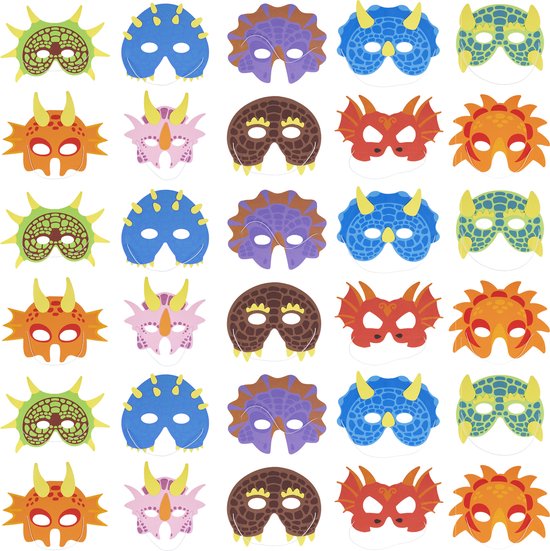THE TWIDDLERS 30 Masques en Mousse Dinosaurus pour Garçons et Filles (10 Modèles) - Thema Dinos Anniversaires, Carnaval, Sacs Surprises, Cadeaux Invités