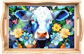 Diamond Painting Dienblad - Koe met bloemen - 30x20 cm - Compleet Hobbypakket - Vierkante Steentjes
