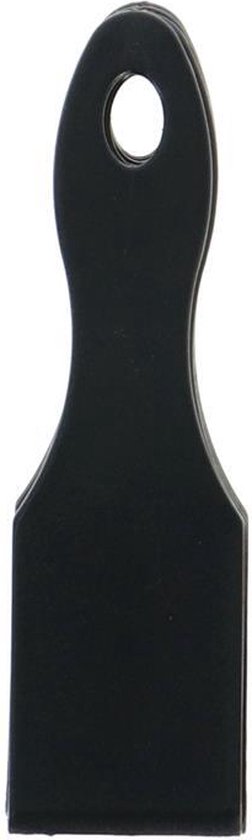 Zwarte nylon raclettespatel met ovaal handvat en een ophangoog.