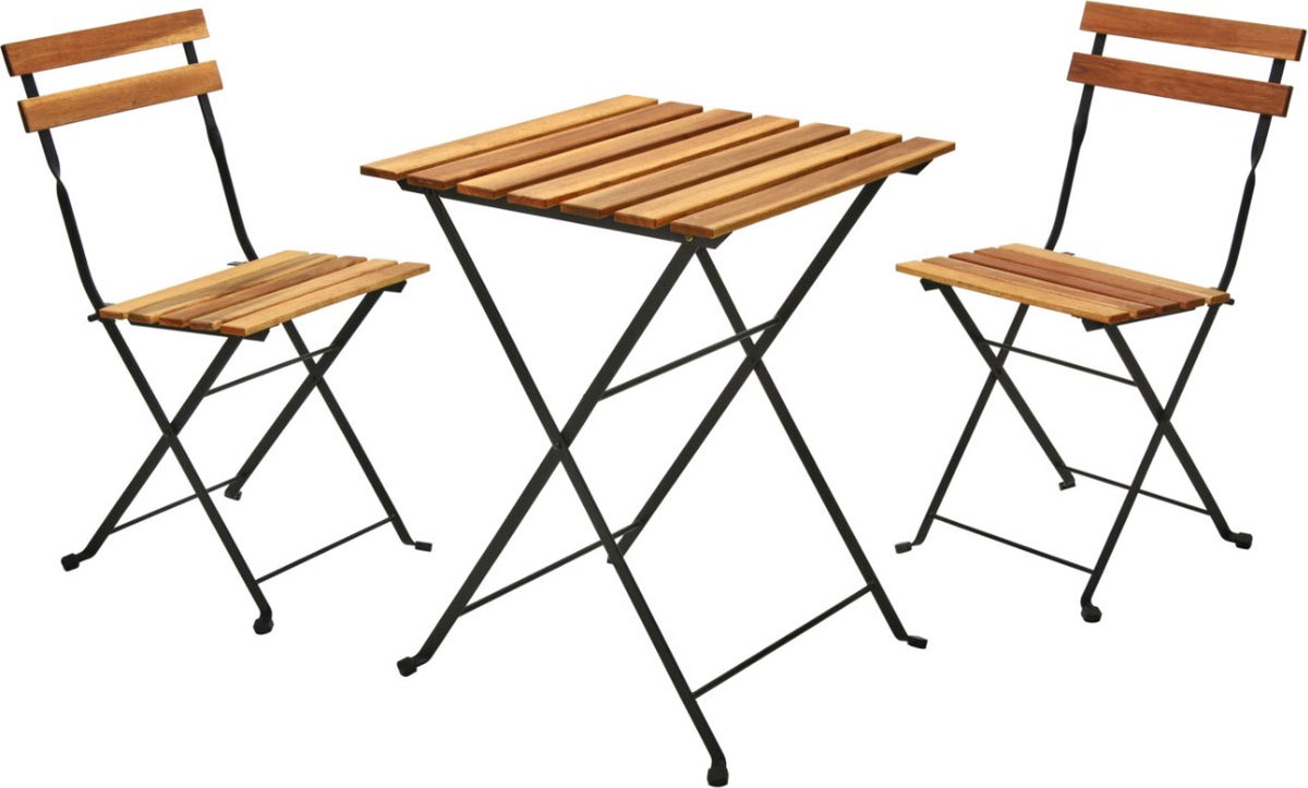 Bol.com Ambiance Bistroset - Teaklook - Inklapbaar - Metaal - Hout aanbieding