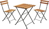 Ambiance Bistroset -2 stoelen 39x44xH79 cm1 tafel 55x54xH71cm-teaklook- inklapbaar -metaal -hout FSC