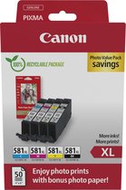 Canon Inktcartridge CLI-581XL 4 kleuren +50 vel fotopapier 10x15cm 2052C006
