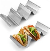 Taco houder, set van 2 taco shells, met anti-verbrandingsgreep, roestvrij stalen rek, golfvormig, kan worden gebruikt voor sandwiches, hotdogs, taco's