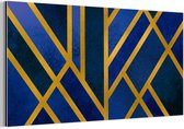 Wanddecoratie Metaal - Aluminium Schilderij Industrieel - Goud - Patroon - Blauw - 80x40 cm - Dibond - Foto op aluminium - Industriële muurdecoratie - Voor de woonkamer/slaapkamer
