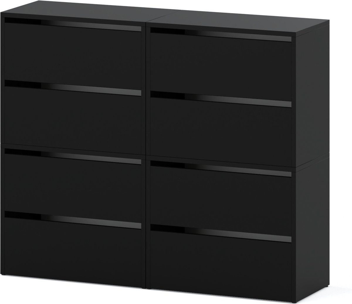Meubel Square - Schoenenkast STEP - Set van 4 - Mat Zwart- Modulaire schoenenkast zonder handgrepen