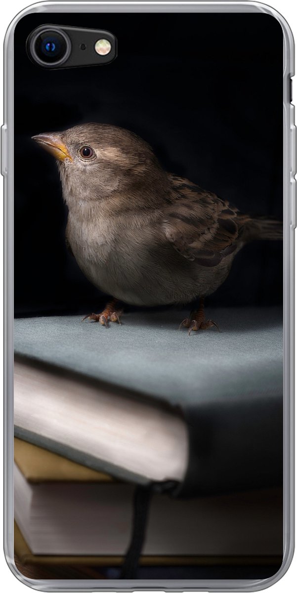 Telefoonhoesje Geschikt voor iPhone SE 2022 hoesje - Vogel - Boeken - Portret - Siliconen Telefoonhoesje Telefoonhoesje
