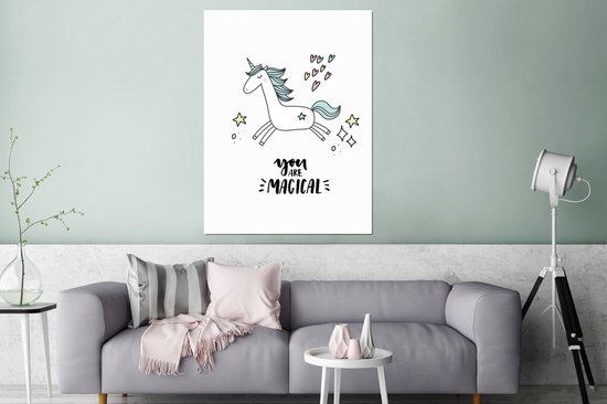Décoration murale Métal - Peinture Aluminium Industriel - Unicorn - Enfants - Citations - Tu es magique - Filles - 90x120 cm - Dibond - Photo sur aluminium - Décoration murale industrielle - Pour le salon/chambre