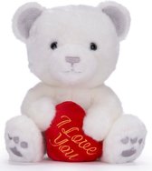 Valentijn I Love You knuffel beertje - zachte pluche - rood hartje - cadeau - 22 cm - wit - Valentijn cadeautje voor hem/haar