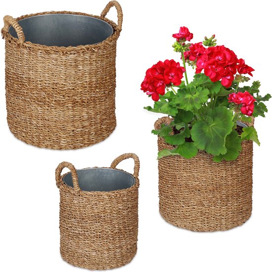 Scheurich Seegras 32, Mand Plantenbak/Mand Pot Zeegras Kleur: Zwart, 32 cm diameter, 30,5 cm hoog, 26,9 l Vol