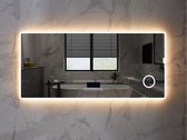 Mawialux LED Badkamerspiegel - Dimbaar - 140x70cm - Rechthoek - Verwarming - Digitale Klok - Bluetooth - Vergroot spiegel - Myla