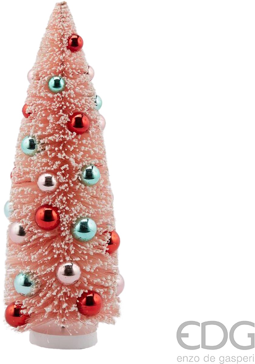 Viv! Christmas Kerstbeeld - Kerstboom met Kerstballen - pastel roze - 38cm