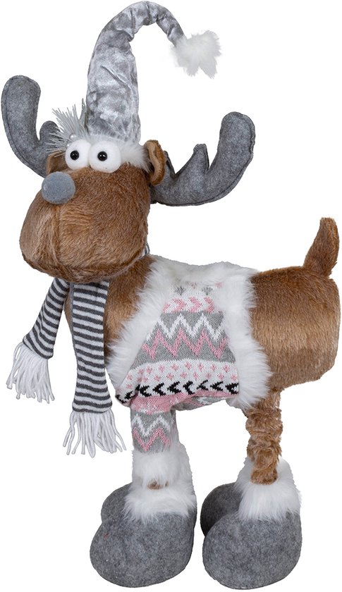 Viv! Christmas Kerstbeeld - Eland met Verlengbare Poten - grijs zilver bruin - 57-77cm