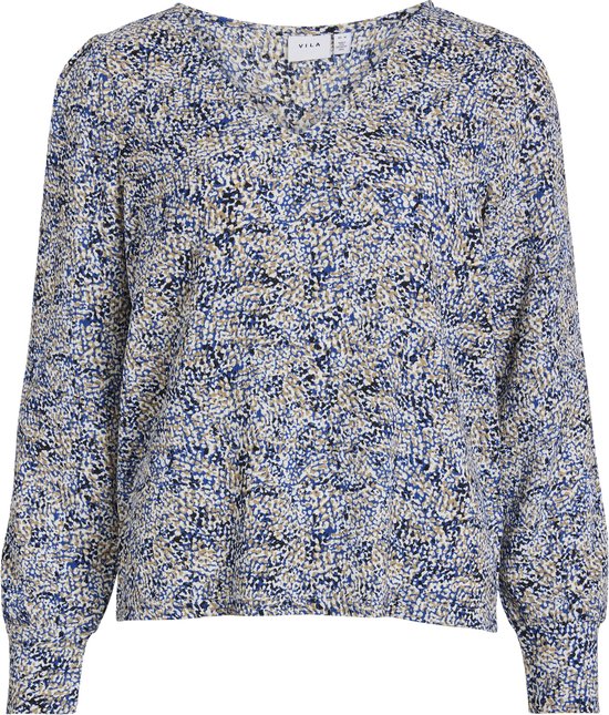 Vila Blouse Vimoda Jia V-neck L/s Top 14096884 True Blue/jia Egret Dames Maat - S