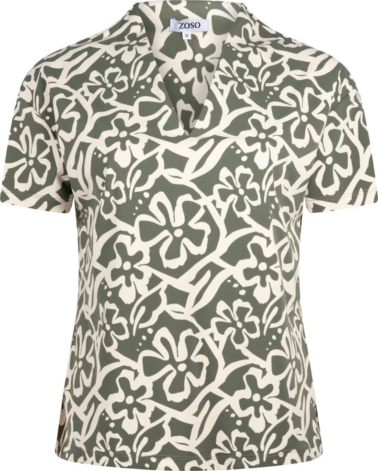 Zoso Blouse Cleo Printed Travel Blouse 241 1250/1200 Green/ivory Dames Maat - L