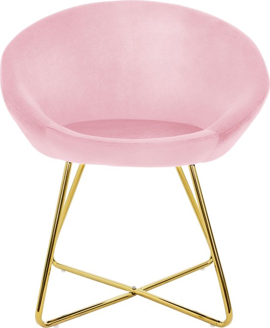 Lot De 2 Chaises De Salle à Manger En Velours Rose - Dossier Rond, Pieds Métal Doré - Design Moderne - Neuf