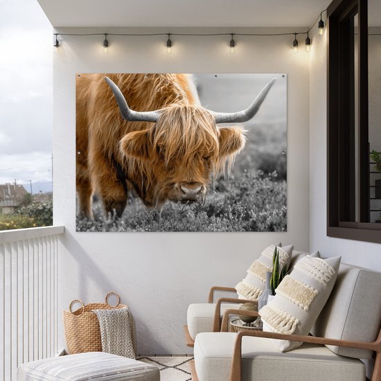 Décoration murale extérieur Highlander écossais - Fleurs - Vache - 160x120 cm