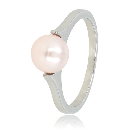 My Bendel - Ring zilver met grote roze parel - Zilveren aanschuifring met grote roze parel - Met luxe cadeauverpakking